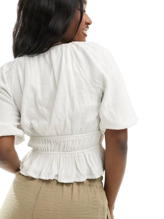 Abercrombie & Fitch Puff Sleeve Peplum Blouse White - Picture 6 of 6